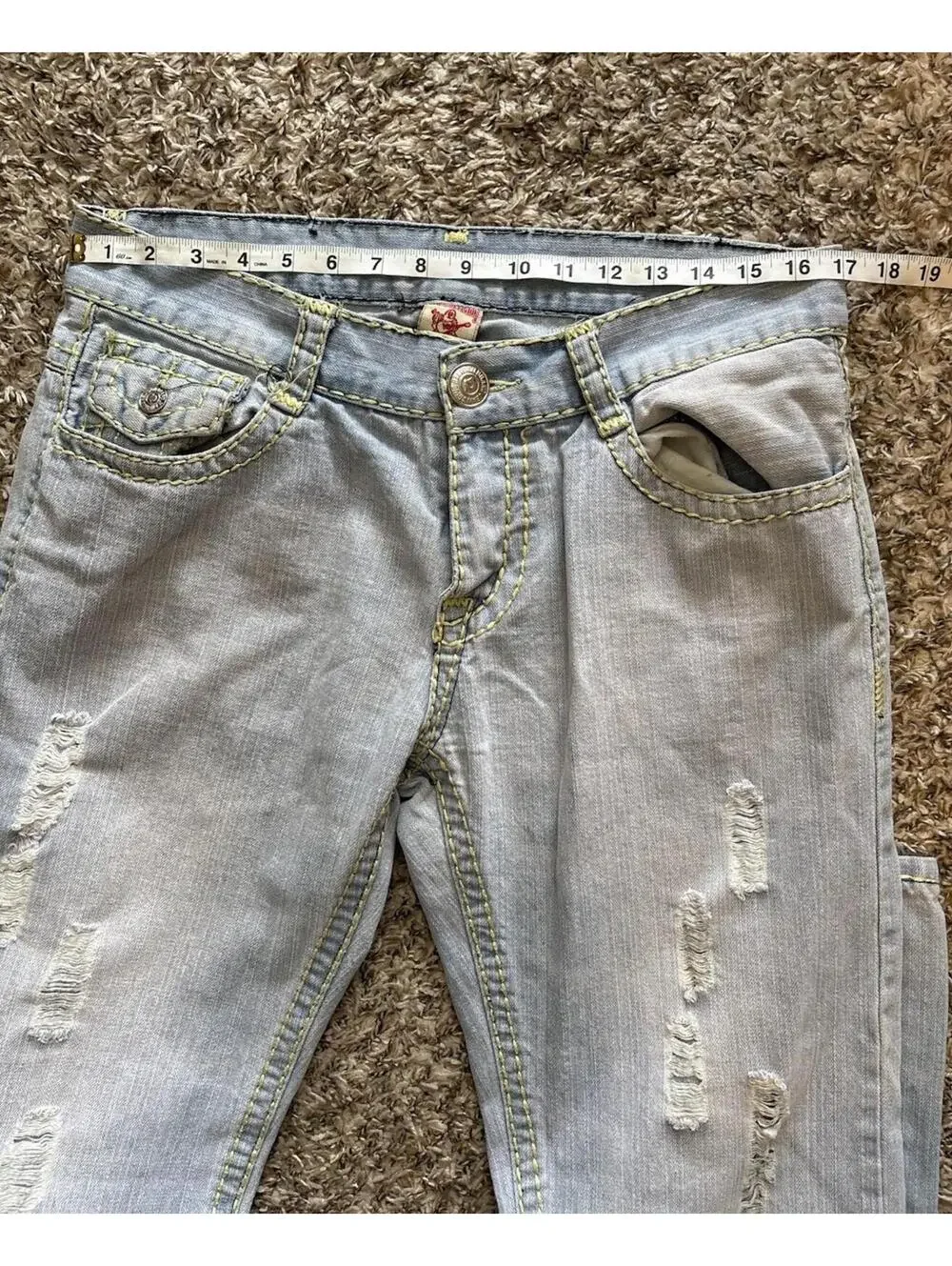 True Religion Billy Super T Denim Jeans Men’s Light Wash Distressed Size 34x30